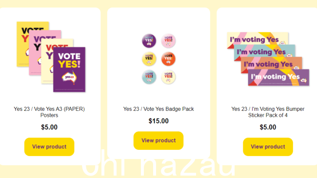 周二早些时候,各种紫色主题产品可在 Yes23 Campaign 的官方网上商店购买。产品不再可见。图片:Yes23 Campaign