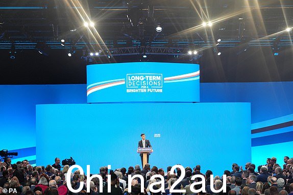 总理里希·苏纳克 (Rishi Sunak) 在曼彻斯特中央会议中心举行的保守党年会上发表主题演讲。图片日期:2023 年 10 月 4 日星期三。PA 照片。请参阅 PA 的故事 政治 托利党。照片来源应为:Danny Lawson/PA Wire