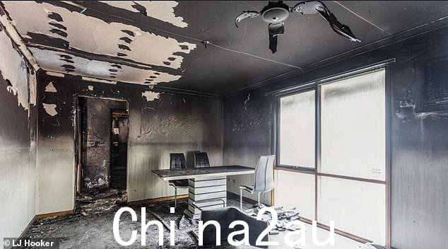 火势如此之大,漆黑的休息室里的吊扇完全融化了