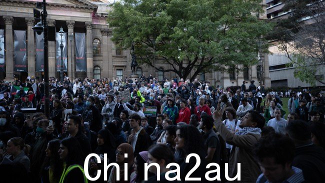 People数百人聚集在墨尔本州立图书馆外举行支持巴勒斯坦的集会。图片:NCA