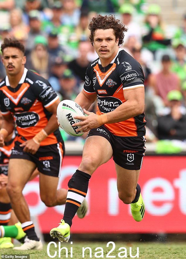 罗伯茨在 NRL 的 168 场比赛生涯中曾效力于老虎队(如图)、Rabbitohs、彭里斯、布里斯班和黄金海岸队