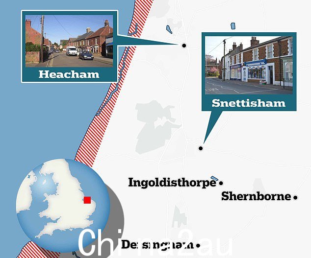 上面的地图显示了希查姆和 Snettisham 之间木瓦山脊可能移动的五英里海岸线