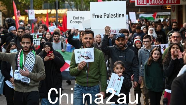 周五晚上，抗议者在堪培拉街头游行，呼吁巴勒斯坦“自由”。图片：NCA NewsWire / Martin Ollman
