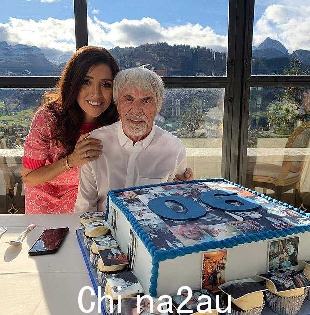 伯尼·埃克莱斯顿和他年轻的妻子法比亚娜。这对夫妇有一个儿子 Ace