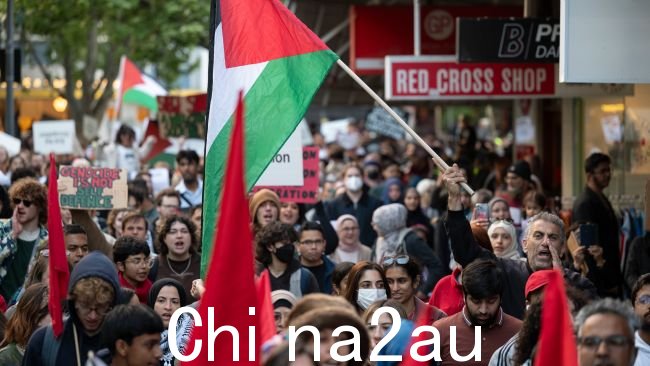 巴勒斯坦行动组织的抗议以色列和巴勒斯坦最近爆发战争后的周末，集会在堪培拉加雷马广场举行。图片：NCA NewsWire / Martin Ollman