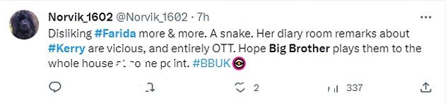 Rage:后来她指责克里没有参与实际的任务,例如厨房里的任务,导致 X(以前称为 Twitter)上出现爆炸,观众对此表示抱怨她“强化了对残疾人的刻板印象”