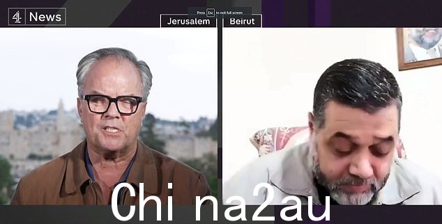 当弗雷先生询问哈姆丹对以色列人的“骇人听闻的屠杀”,包括该组织武装分子“斩首”和“焚烧儿童”的报道时,哈姆丹在傻笑” class=