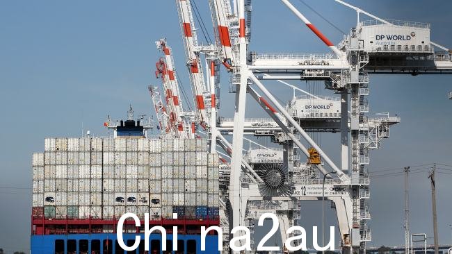 澳大利亚 DP World 四个港口的工业行动将持续到下个月初。图片:Stuart McEvoy/澳大利亚人报。