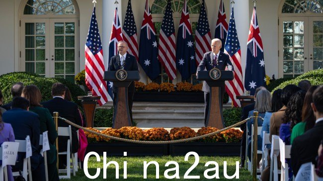 澳大利亚领导人在客人面前的新闻发布会上赞扬了美国总统对以色列与哈马斯冲突的反应。图片:Drew Angerer/Getty Images