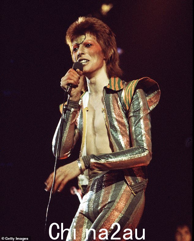 1973 年在伦敦 Ziggy Stardust/Aladdin Sane 巡演中登台表演的偶像