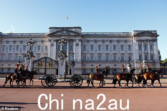  2023 年 11 月 7 日，英国伦敦，议会大厦开幕当天，皇家骑兵炮兵成员经过白金汉宫。 REUTERS/Peter Nicholls