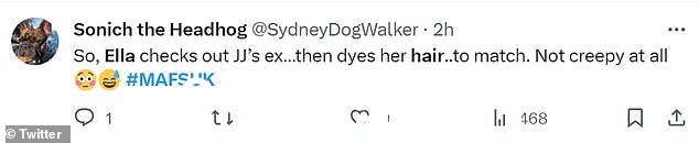 反应:一些观众在 X/Twitter 上对 Ella 的新外观做出反应,许多人相信她试图让自己看起来像 JJ 的前任
