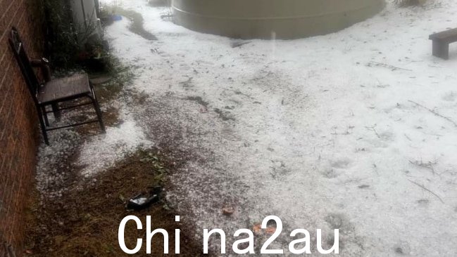 大雨,阵风高达 80 公里/小时,约 20 美分大小的冰雹袭击了该地区,后院被白色覆盖冰。图片:Facebook