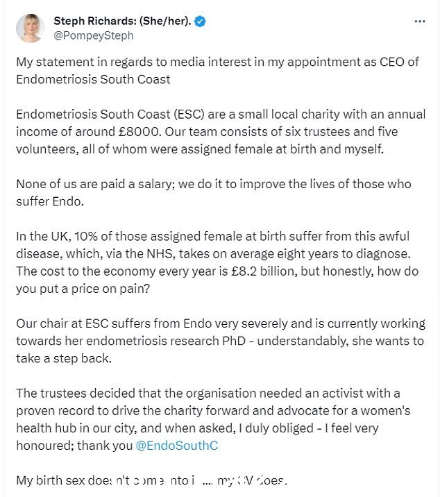 理查兹女士在 X 上发表了一份声明,因为她被任命为首席执行官遭到强烈反对