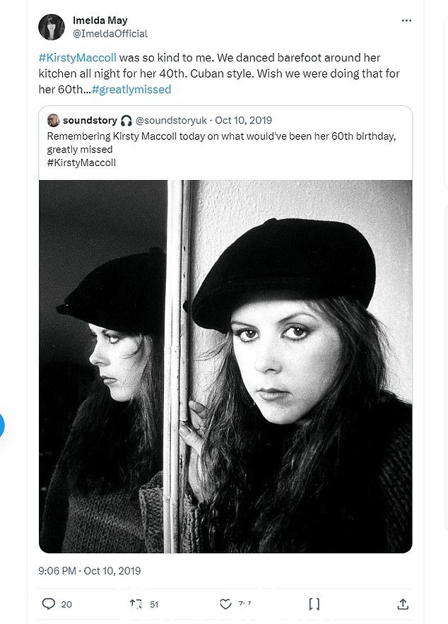 在这些祝福者中,歌手兼作曲家 Imedla May 与 Kirsty Maccoll 关系密切