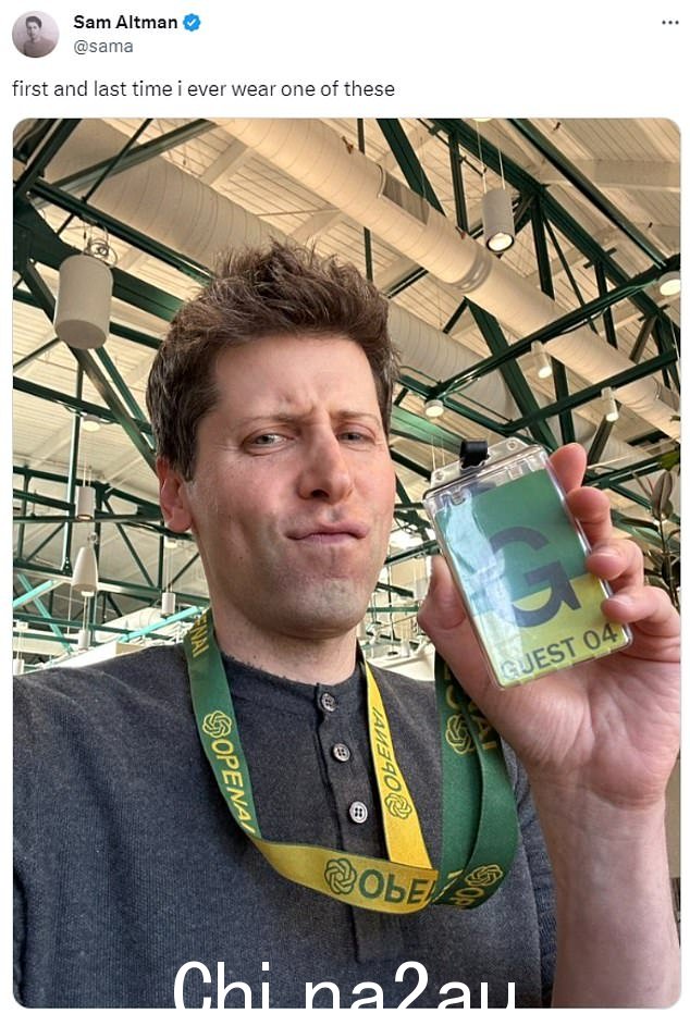 Sam Altman 周日发布了一张自己持有 OpenAI 访客通行证的照片 - 说这是他第一次也是最后一次使用 OpenAI 访客通行证