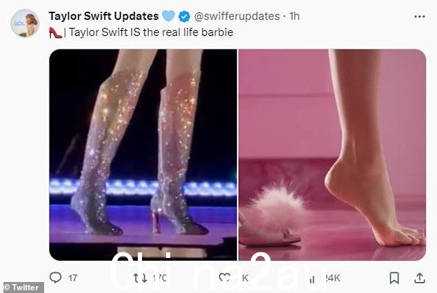 就像芭比娃娃一样!泰勒·斯威夫特 (Taylor Swift) 引发了一些搞笑的芭比娃娃比较,因为她在里约秀场 (L) 的 Louboutin 鞋跟在舞台上断裂,导致她踮起脚尖摇摇晃晃 (L)