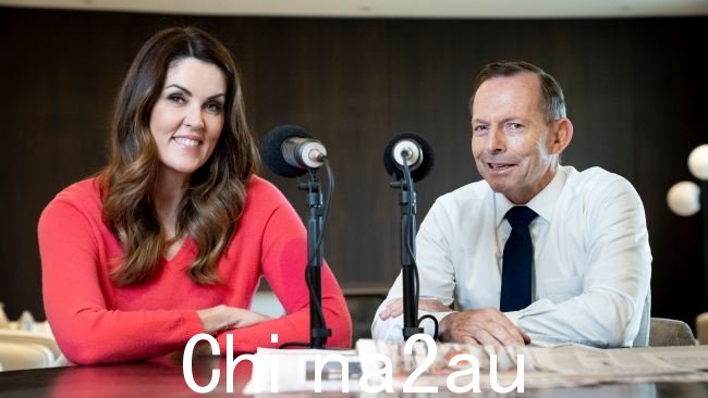 2023 年 7 月 4 日星期二。澳大利亚人报。前总理托尼·阿博特和他的前幕僚长 Peta Credlin 一起做播客。摄影：Arsineh Houspian。