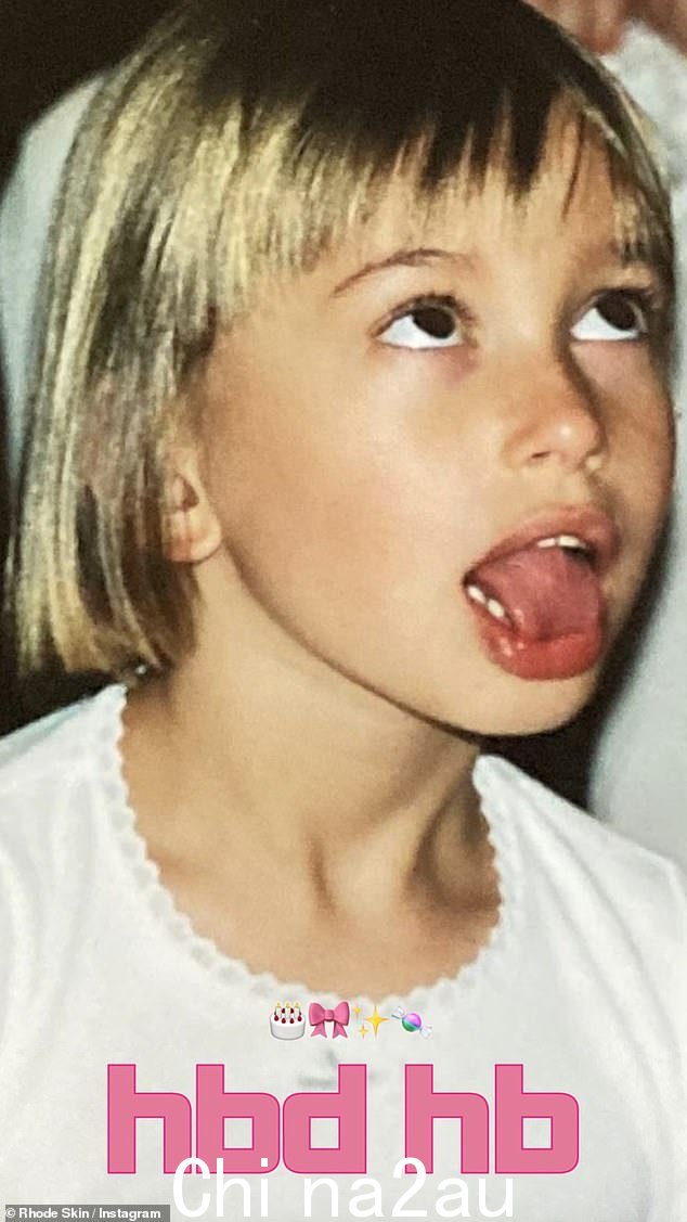 'hbd hb,' 在 Hailey 的一张搞笑童年照片上,罗德的官方 IG 页面写道