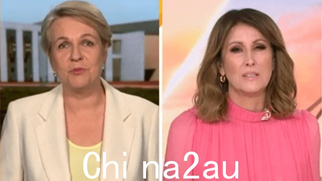 Tanya Plibersek 与 Sunrise 主持人 Natalie Barr 就工党对高等法院无限期释放被拘留移民决定的回应发生冲突。图片：Sunrise