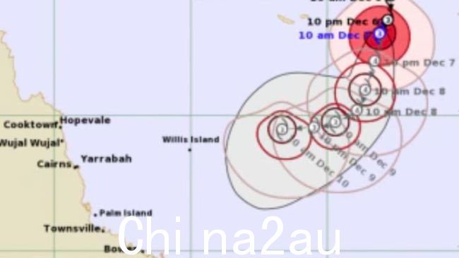 气旋贾斯珀预计将减弱并继续向西移动至昆士兰州北部海岸。图片：气象局