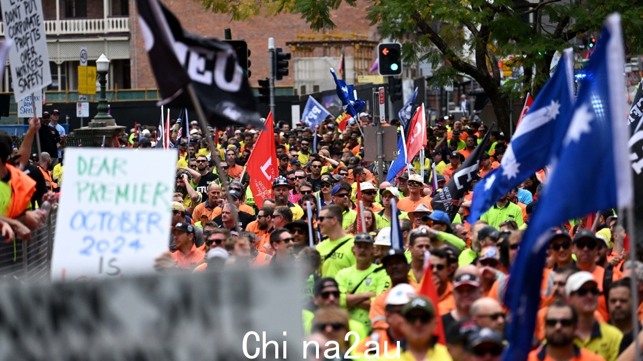 CFMEU 成员在悉尼抗议呼吁禁止使用人造石