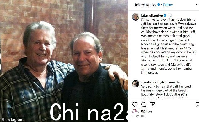 布莱恩·威尔逊,这个深受喜爱的乐队的联合创始人,证实了他的乐队成员的去世。福斯克特在与甲状腺未分化癌作斗争后去世