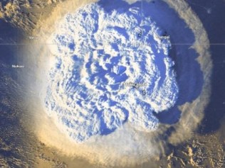 洪加汤加洪加哈派火山喷发的卫星图像。图片:汤加气象局,汤加政府