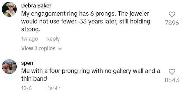 在视频的评论部分,许多用户分享了更多关于自己订婚戒指的信息