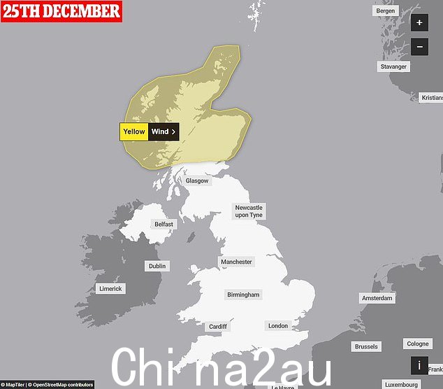 英国气象局已于 12 月 23 日、24 日和 25 日发布黄色天气警报,预计有风、冰和雨