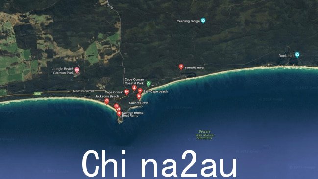 Lakes Entrance 附近的康兰角海滩。图片:Google 地图。
