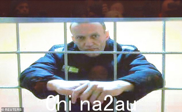 阿列克谢·纳瓦尔尼 (Alexei Navalny) 在一场法庭听证会上,通过来自波克罗夫 IK-2 惩教所的视频链接出现在屏幕上,考虑对 2022 年监禁判决提出上诉