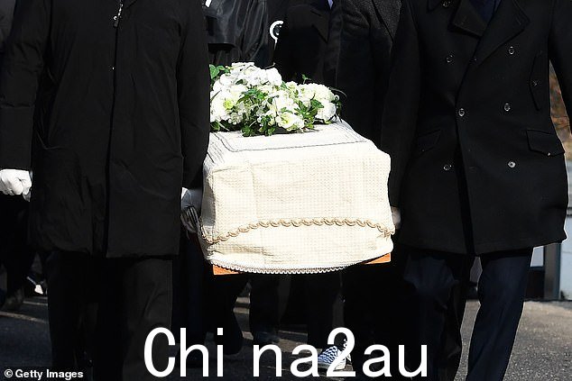 人们在葬礼上抬着李演员遗体的棺材