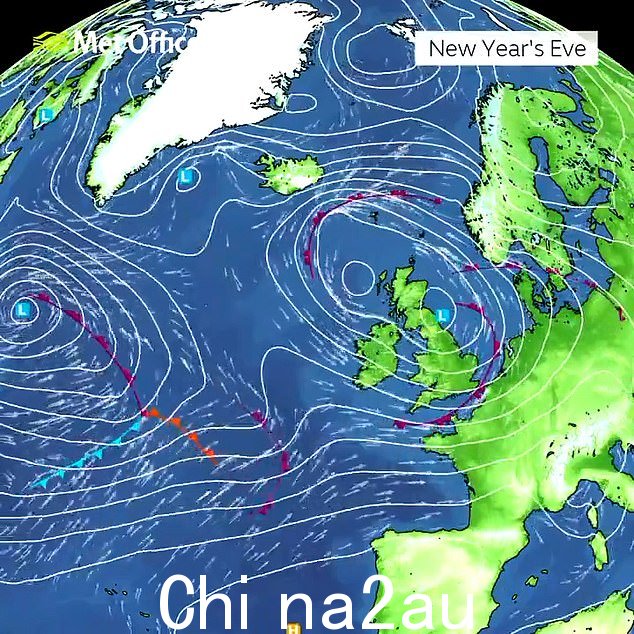 英国气象局发布了周末低压到来的视频,上述预测为除夕夜
