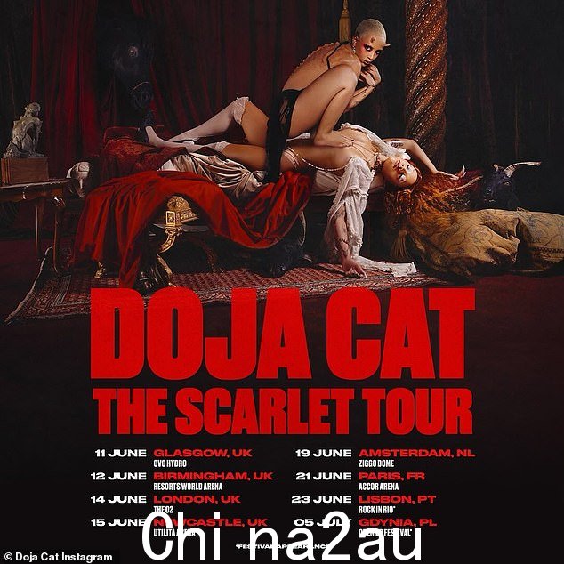 本月早些时候,Doja 宣布了 The Scarlet 巡演的国际日期,该巡演将于明年 6 月在英国开始。