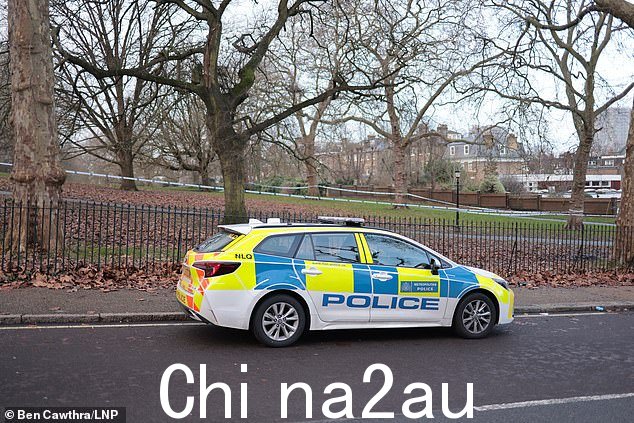 卡姆登普里姆罗斯山的场景,公园的一个区域已被大都会警察封锁