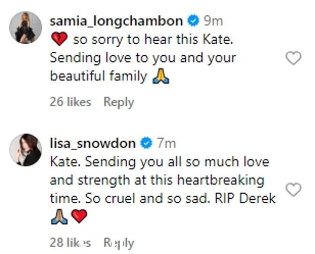 凯特的名人朋友和粉丝也在她帖子的评论部分表达了他们的哀悼和支持