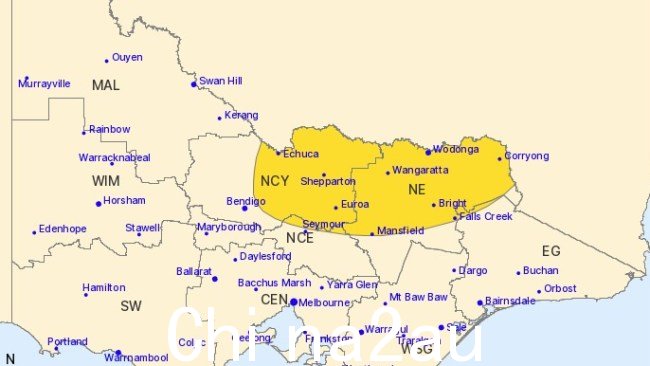 维州东北部可能受到恶劣天气影响的地区包括Echuca、Shepparton、Wodonga 、Wangaratta、Bright 和 Falls Creek。图片:BOM