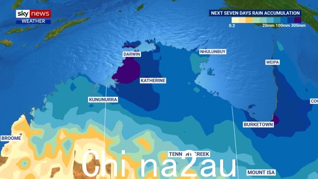 达尔文预计每日降雨量将显着增加。图片：澳大利亚天空新闻