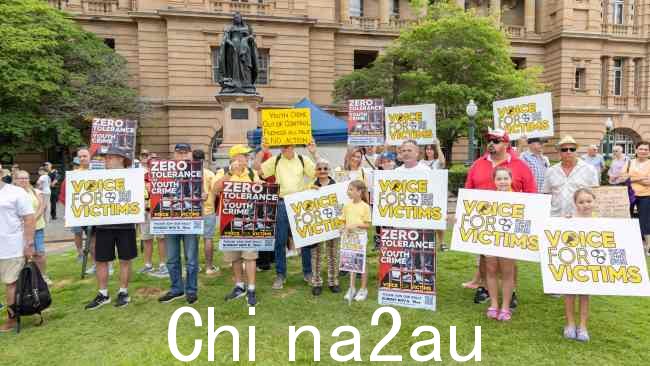 2023 年的抗议者在昆士兰州的犯罪危机中呼吁为受害者发声。图片：Richard Walker