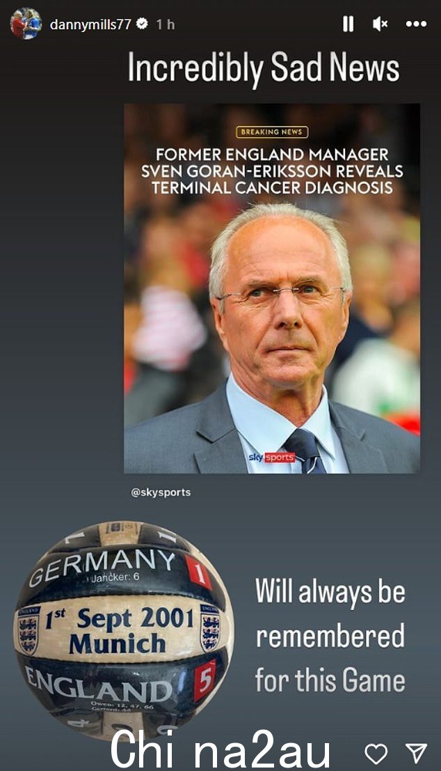 Former England defender Danny Mills referenced England's famous 5-1 win over Germany under Eriksson when reacting to the 'terribly sad news'