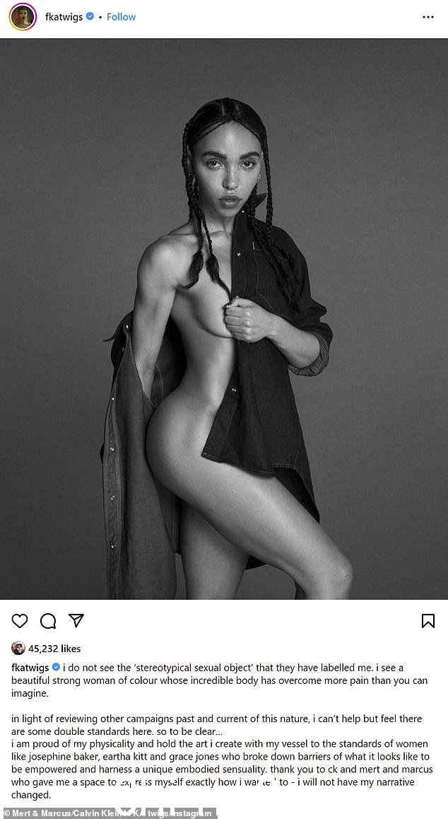 FKA twigs,36 岁,周三晚上反驳了一家英国广告公司当天早些时候在她的 Calvin Klein 海报上的禁令,称她认为存在“双重标准”,导致周三晚上,36 岁的 FKA twigs 发起了有争议的呼吁
