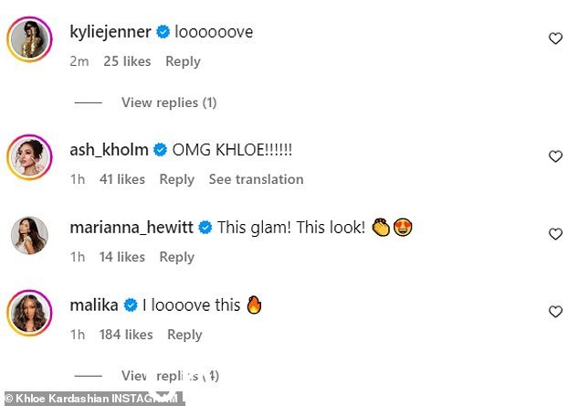 支持家庭:凯莉·詹纳 (Kylie Jenner),在卡戴珊的帖子下写道:'loooooove'