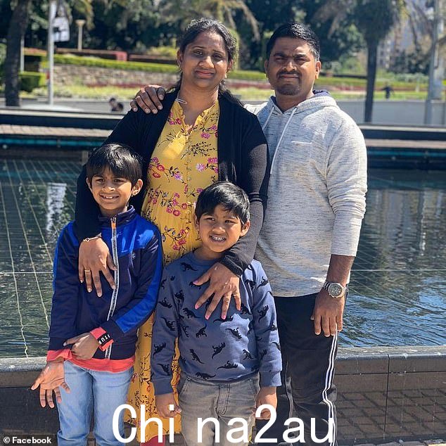 Mrs Thirumalareddy (pictured left) was inside the family home along with her two boys (pictured centre) at the time of the incident