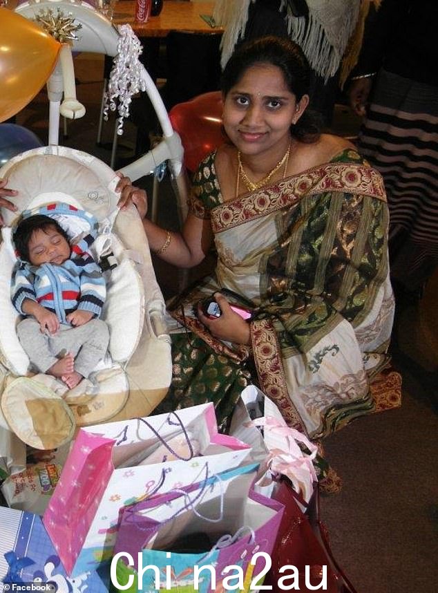 Rishwika's (pictured centre) mother Sravanthi Thirumalareddy (pictured left) spent hours at the crime following her daughter's death as family and friends rushed to comfort the young mum