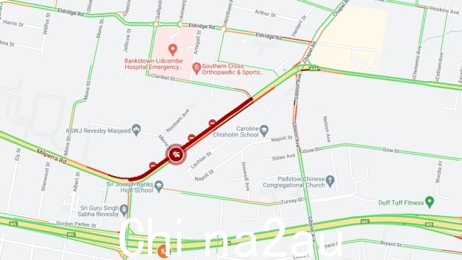 道路状况良好东行方向封闭,西行方向 2 条车道中的 1 条封闭。图片:新南威尔士州实时交通