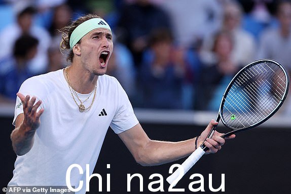 德国选手亚历山大·兹韦列夫 (Alexander Zverev) 在比赛中对英国选手卡梅伦·诺里 (Cameron Norrie) 的观点作出反应2024 年 1 月 22 日在墨尔本举行的澳大利亚网球公开赛第九天的男单比赛。(摄影:Martin KEEP / 法新社)/ -- 图片仅限编辑用途 - 严格禁止商业用途 -- (摄影:Martin KEEP/法新社,通过 Getty Images 拍摄)