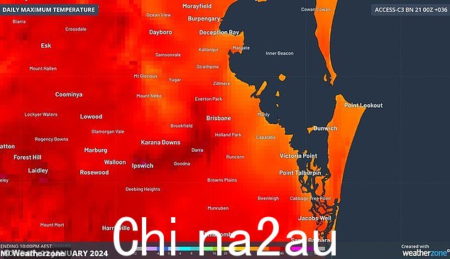严重的热浪将影响布里斯班的部分地区(上图),云层覆盖率高,热带低气压和海洋热量使湿度恶化