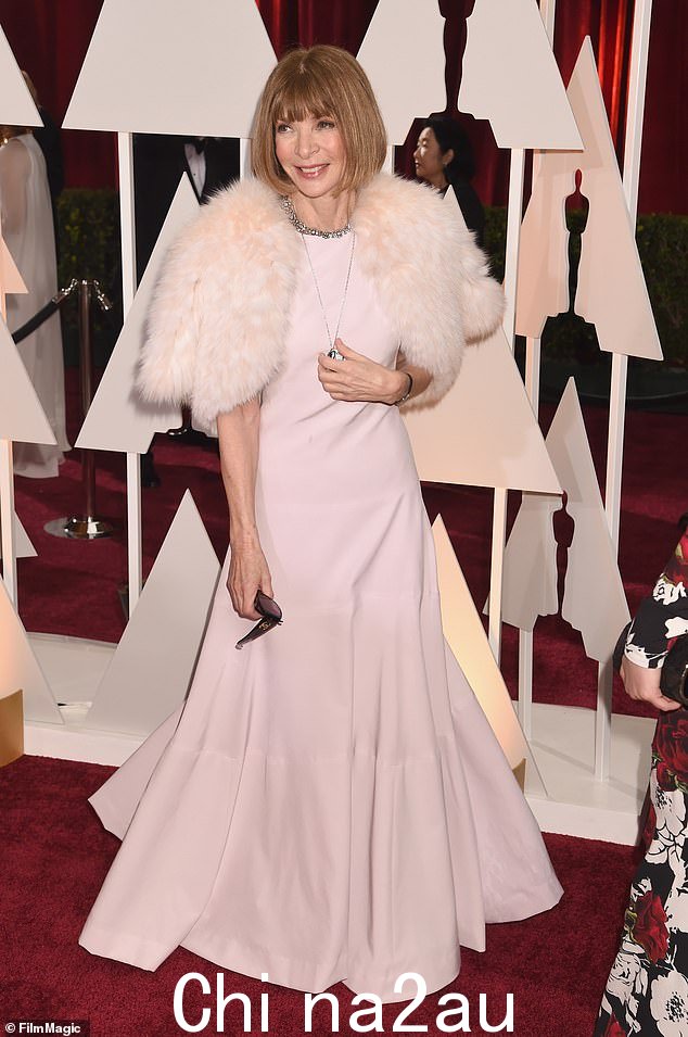 美国版《Vogue》主编安娜·温图尔 (Anna Wintour) 于2015年2月22日出席在好莱坞高地中心举行的第87届奥斯卡金像奖颁奖典礼