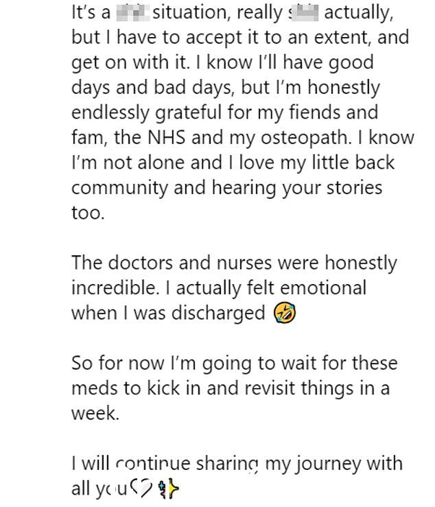 April 继续感谢 NHS 以及她的家人和朋友,并签署了一份更积极的声明,希望她能够控制疼痛并离开家
